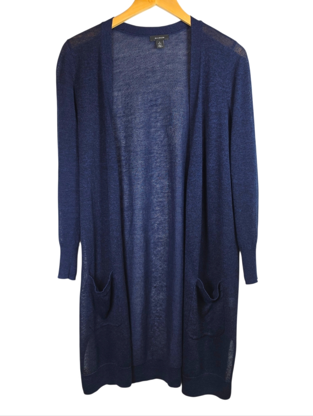 Halogen Linen Blend Lightweight Cardigan Sz SP Pockets Long Office Brunch Navy